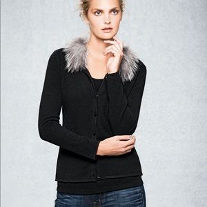 Fox fur collar cashmere cardigan